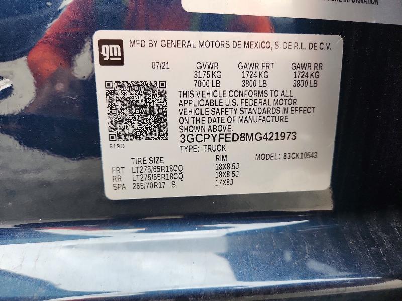 Aukcja sprzedaży 2021 Chevrolet Silverado, vin: 3GCPYFED8MG421973, numer aukcji: 58653386