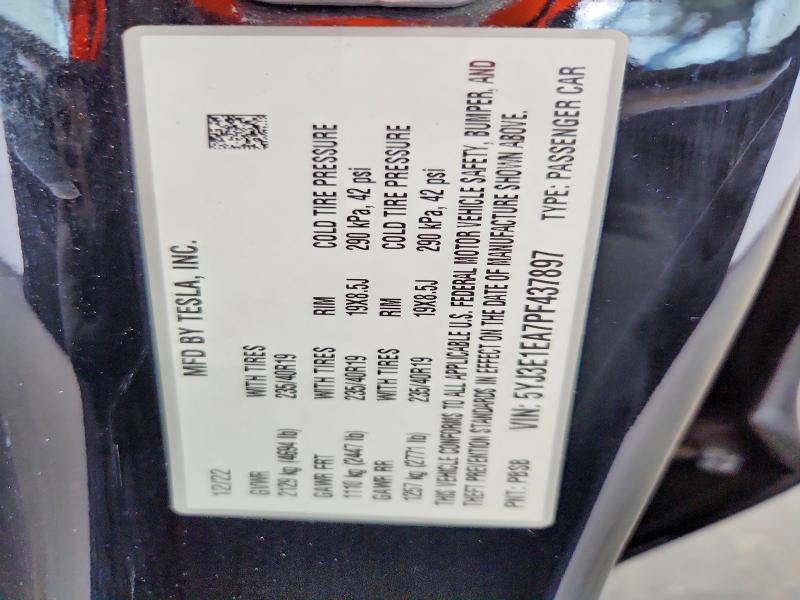 Продажа на аукционе авто 2023 Tesla Model 3, vin: 5YJ3E1EA7PF437897, номер лота: 56299506