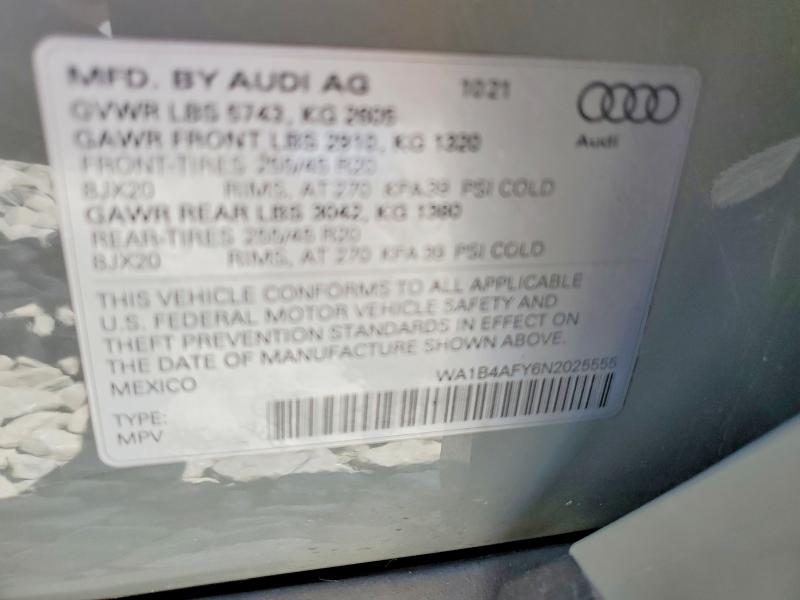 Aukcja sprzedaży 2022 Audi Sq5, vin: WA1B4AFY6N2025555, numer aukcji: 56035666