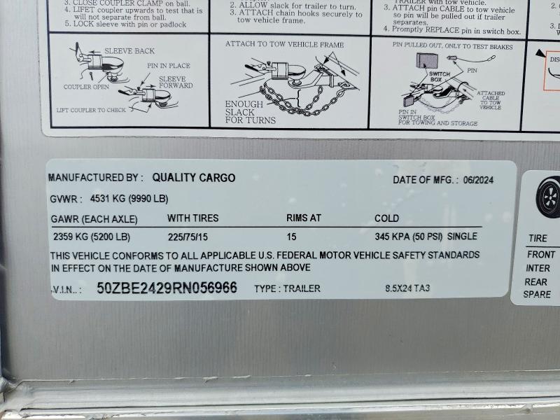 Продажа на аукционе авто 2024 Quality Cargo Unknown, vin: 50ZBE2429RN056966, номер лота: 57752346