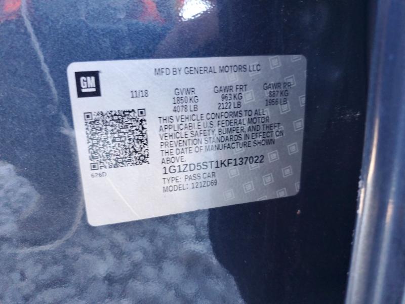 2019 Chevrolet Malibu მანქანა იყიდება აუქციონზე, vin: 1G1ZD5ST1KF137022, აუქციონის ნომერი: 58705266