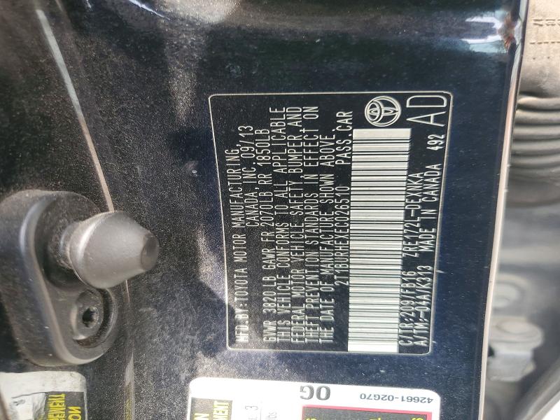 2014 Toyota Corolla მანქანა იყიდება აუქციონზე, vin: 2T1BURHEXEC026510, აუქციონის ნომერი: 56643656