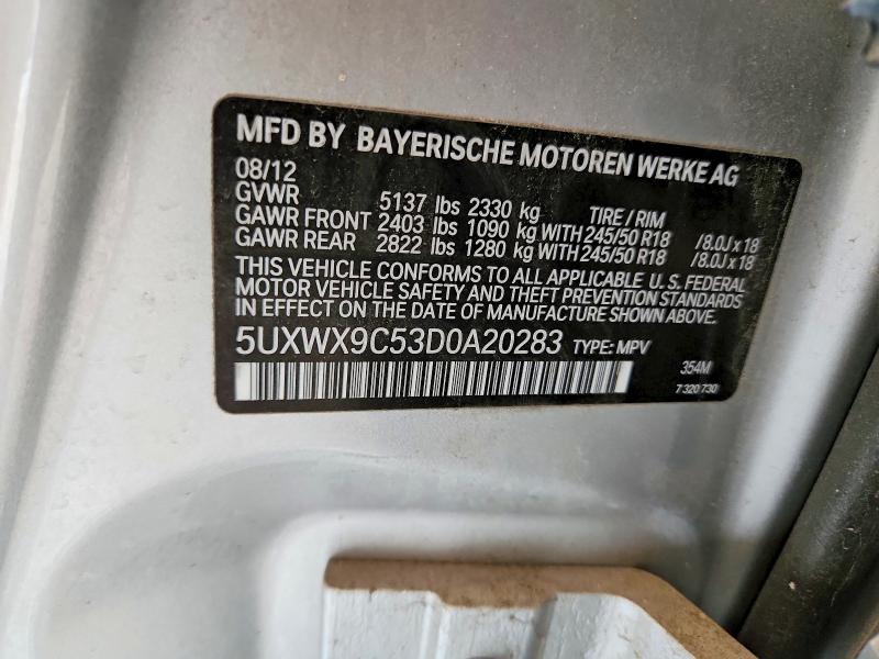 Aukcja sprzedaży 2013 Bmw X3, vin: 5UXWX9C53D0A20283, numer aukcji: 59622456