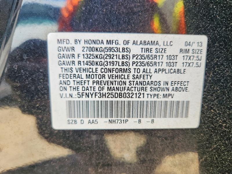 55468266 :رقم المزاد ، 5FNYF3H25DB032121 vin ، 2013 Honda Pilot مزاد بيع