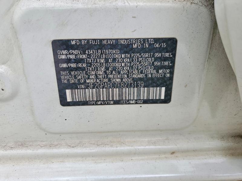 Продаж на аукціоні авто 2015 Subaru Xv Crosstrek, vin: JF2GPAPC7F8273139, номер лоту: 58436676