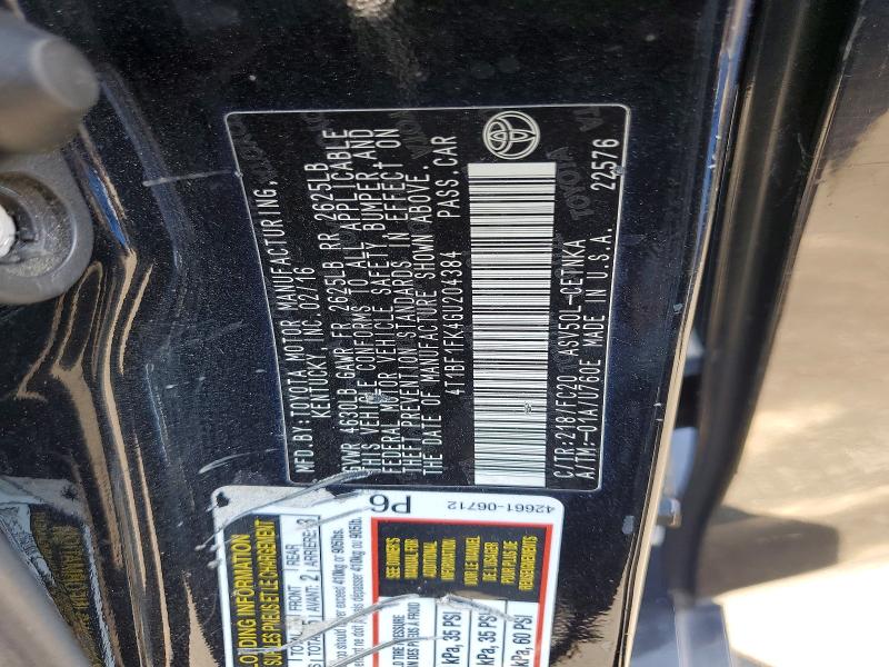 Aukcja sprzedaży 2016 Toyota Camry, vin: 4T1BF1FK4GU204384, numer aukcji: 58619816