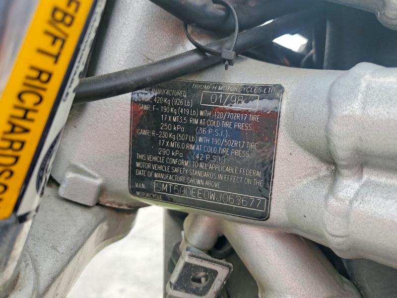 1998 Triumph Motorcycle T509 მანქანა იყიდება აუქციონზე, vin: SMT500EE0WJ063677, აუქციონის ნომერი: 55970736
