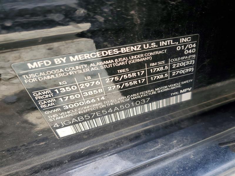 2004 Mercedes-benz Ml მანქანა იყიდება აუქციონზე, vin: 4JGAB57E54A501037, აუქციონის ნომერი: 57247456