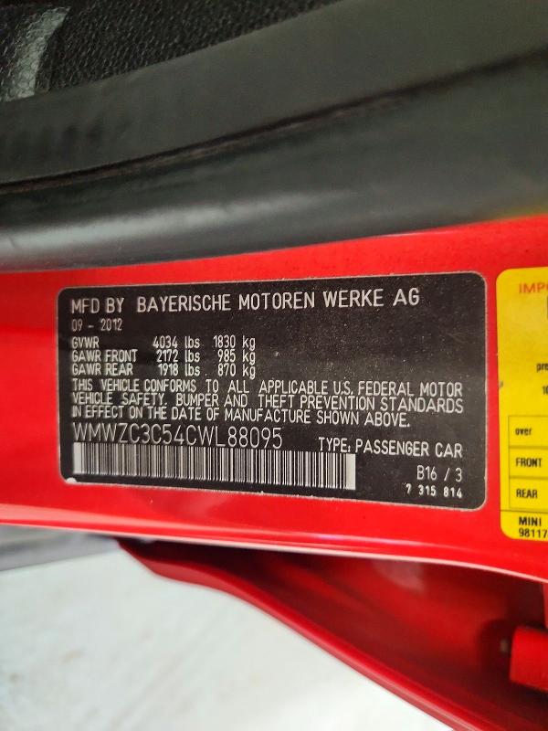 Продажа на аукционе авто 2012 Mini Cooper, vin: WMWZC3C54CWL88095, номер лота: 57164616