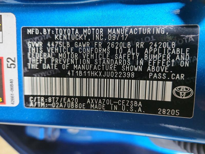 Продаж на аукціоні авто 2018 Toyota Camry, vin: 4T1B11HKXJU022398, номер лоту: 55834996