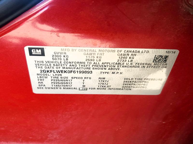 Aukcja sprzedaży 2015 Gmc Terrain, vin: 2GKFLWEK0F6199893, numer aukcji: 55746286