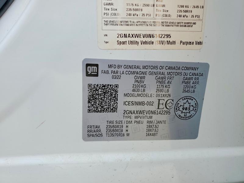 Продаж на аукціоні авто 2022 Chevrolet Equinox, vin: 2GNAXWEV0N6142295, номер лоту: 59136056