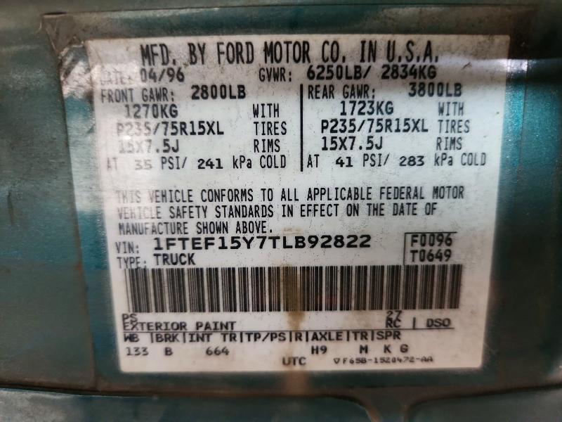 57743566 :رقم المزاد ، 1FTEF15Y7TLB92822 vin ، 1996 Ford F150 مزاد بيع