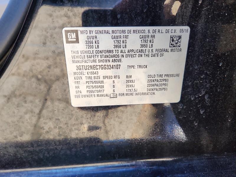 2016 Gmc Sierra მანქანა იყიდება აუქციონზე, vin: 3GTU2NEC7GG334107, აუქციონის ნომერი: 57320756