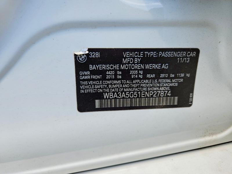 Auction sale of the 2014 Bmw 328, vin: WBA3A5G51ENP27874, lot number: 56822446
