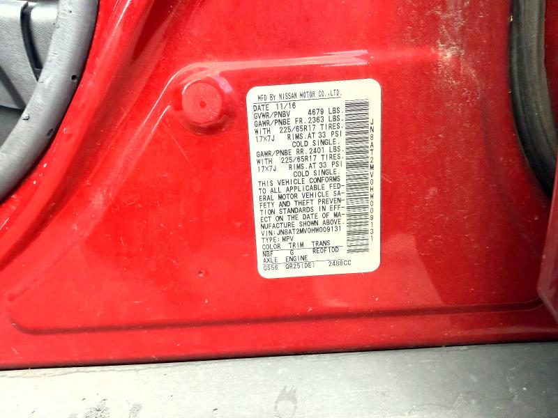 2017 Nissan Rogue მანქანა იყიდება აუქციონზე, vin: JN8AT2MV0HW009131, აუქციონის ნომერი: 58654676