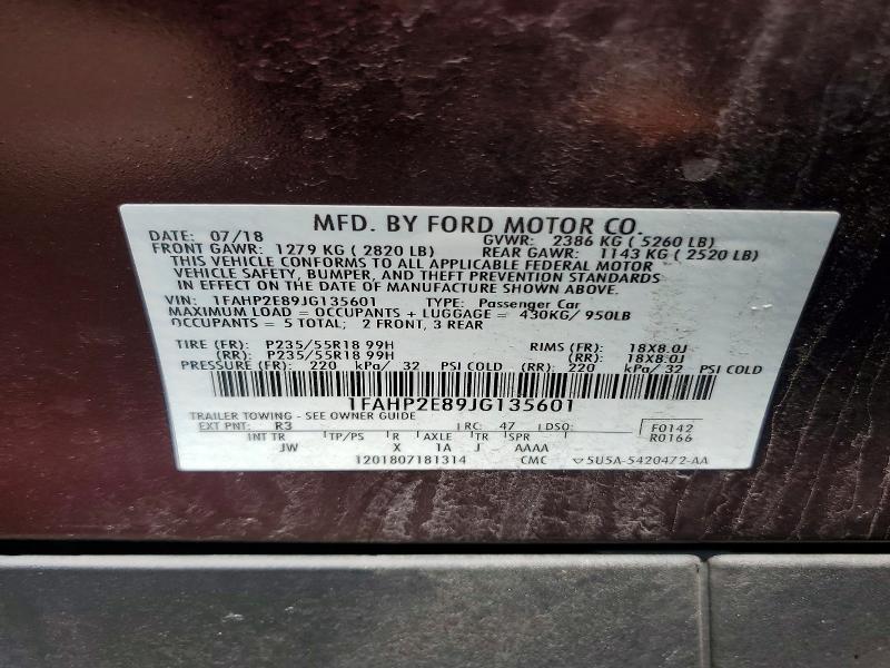 2018 Ford Taurus მანქანა იყიდება აუქციონზე, vin: 1FAHP2E89JG135601, აუქციონის ნომერი: 56343186