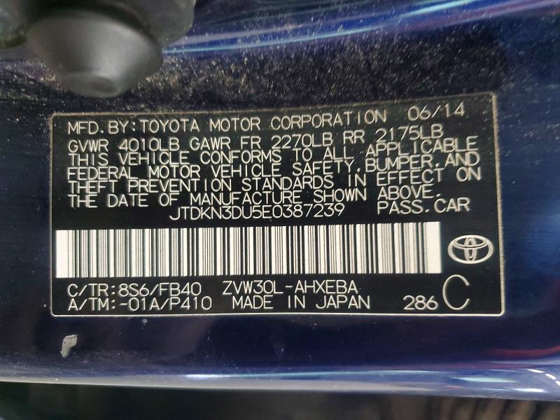 Aukcja sprzedaży 2014 Toyota Prius, vin: JTDKN3DU5E0387239, numer aukcji: 58075836