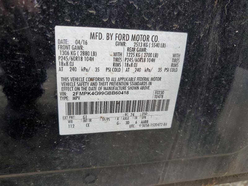 56108356 :رقم المزاد ، 2FMPK4G99GBB60418 vin ، 2016 Ford Edge مزاد بيع