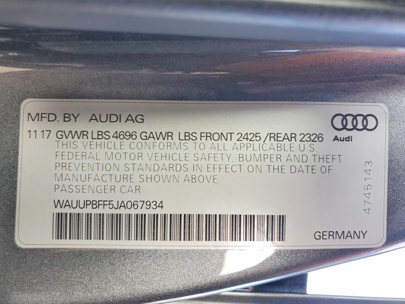 Aukcja sprzedaży 2018 Audi A3, vin: WAUUPBFF5JA067934, numer aukcji: 85982365