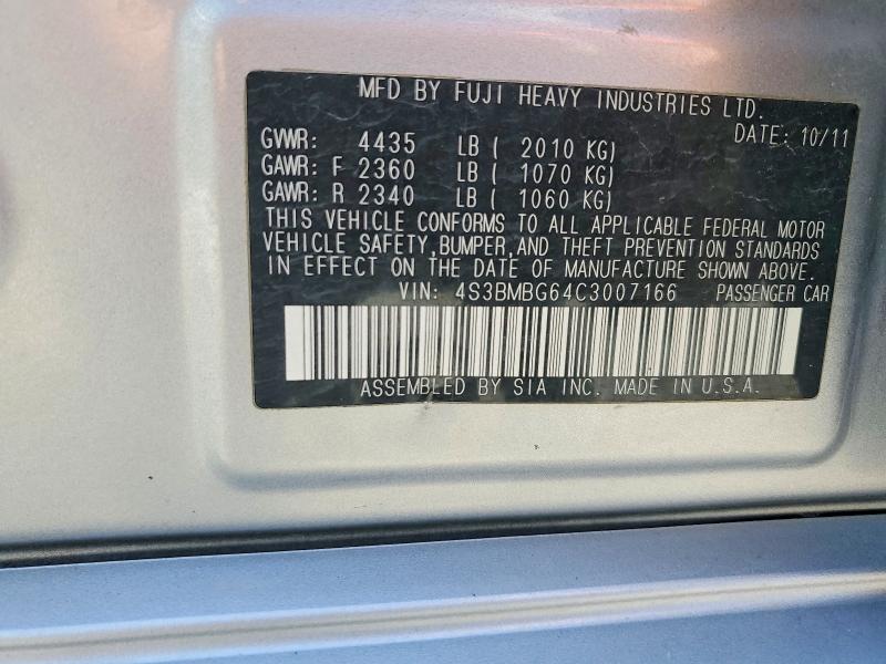 55942826 :رقم المزاد ، 4S3BMBG64C3007166 vin ، 2012 Subaru Legacy مزاد بيع