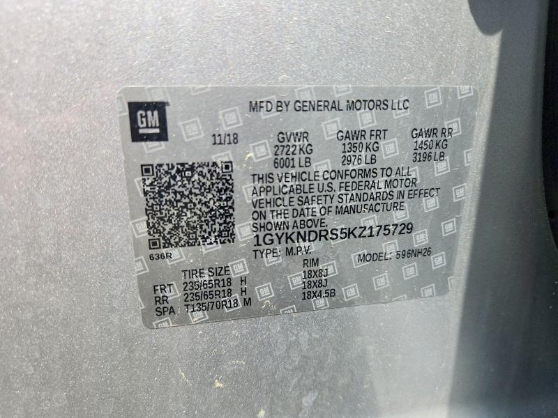 56997946 :رقم المزاد ، 1GYKNDRS5KZ175729 vin ، 2019 Cadillac Xt5 مزاد بيع
