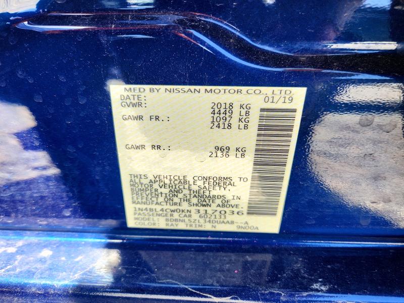 2019 Nissan Altima მანქანა იყიდება აუქციონზე, vin: 1N4BL4CW0KN317036, აუქციონის ნომერი: 57534656