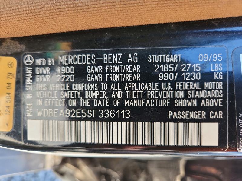 Aukcja sprzedaży 1995 Mercedes-benz E, vin: WDBEA92E5SF336113, numer aukcji: 56370596