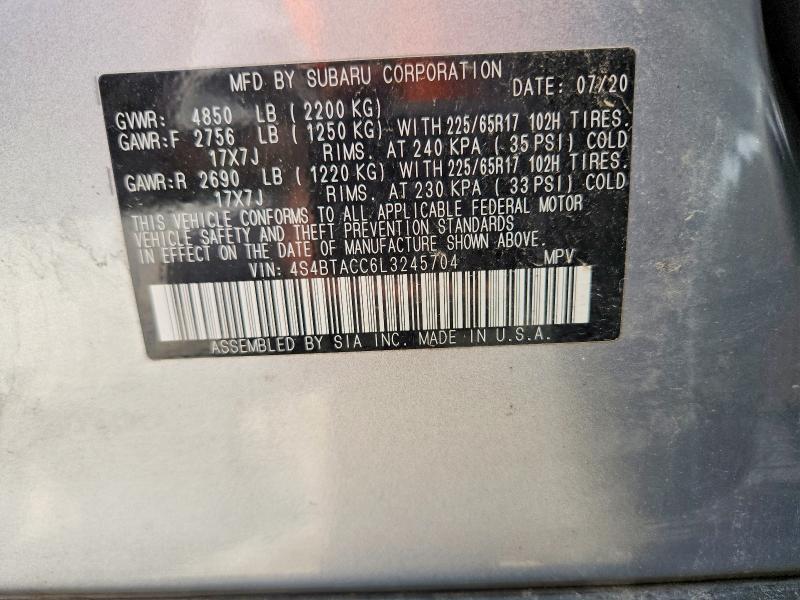 57404036 :رقم المزاد ، 4S4BTACC6L3245704 vin ، 2020 Subaru Outback مزاد بيع