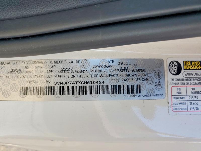 85603125 :رقم المزاد ، 3VWJP7ATXCM610424 vin ، 2012 Volkswagen Beetle مزاد بيع