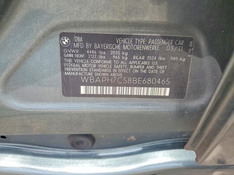 2011 Bmw 328 მანქანა იყიდება აუქციონზე, vin: WBAPH7C58BE680465, აუქციონის ნომერი: 55954746
