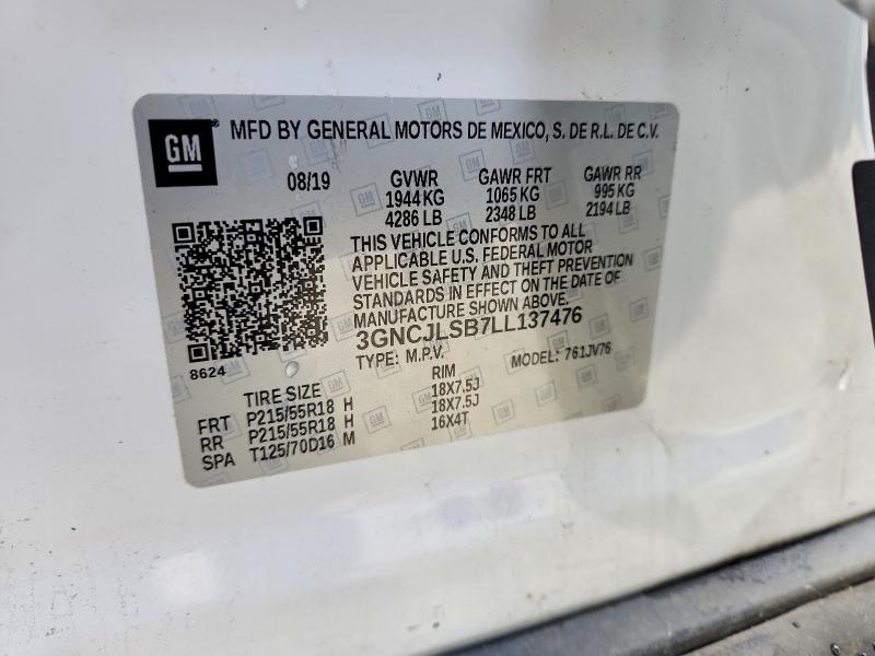 2020 Chevrolet Trax მანქანა იყიდება აუქციონზე, vin: 3GNCJLSB7LL137476, აუქციონის ნომერი: 56608266