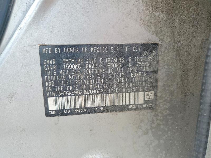 Продаж на аукціоні авто 2018 Honda Fit, vin: 3HGGK5H92JM704662, номер лоту: 59124516