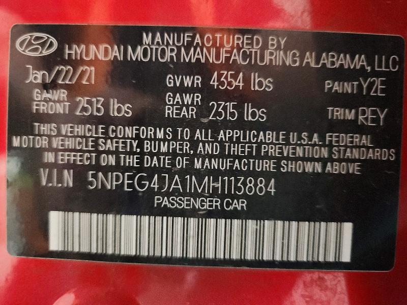 56819006 :رقم المزاد ، 5NPEG4JA1MH113884 vin ، 2021 Hyundai Sonata مزاد بيع