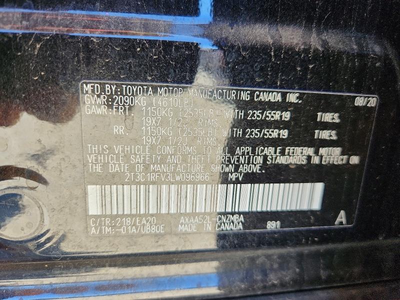 57111636 :رقم المزاد ، 2T3C1RFV3LW096966 vin ، 2020 Toyota Rav4 مزاد بيع