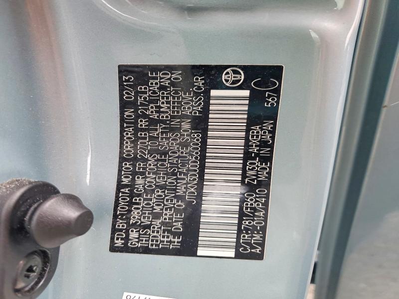 Auction sale of the 2013 Toyota Prius, vin: JTDKN3DU0D5600681, lot number: 56369846