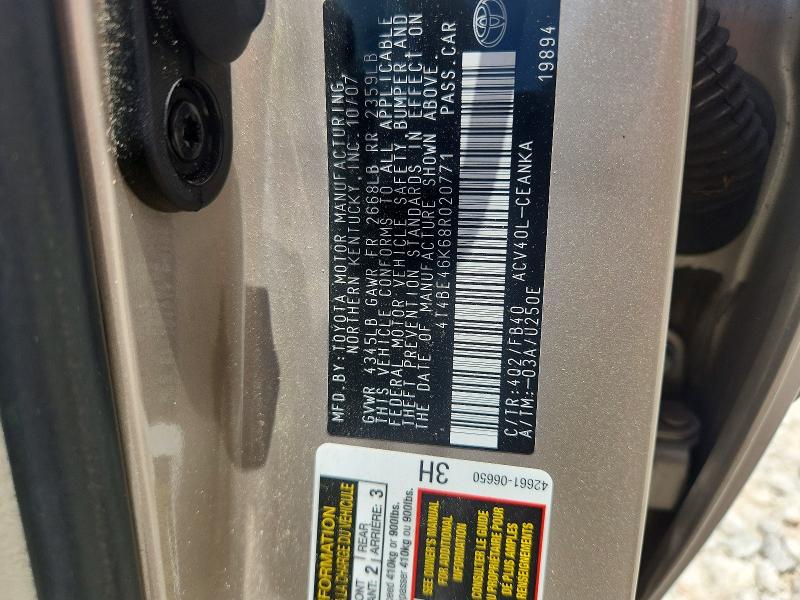 Продажа на аукционе авто 2008 Toyota Camry, vin: 4T4BE46K68R020771, номер лота: 56587066