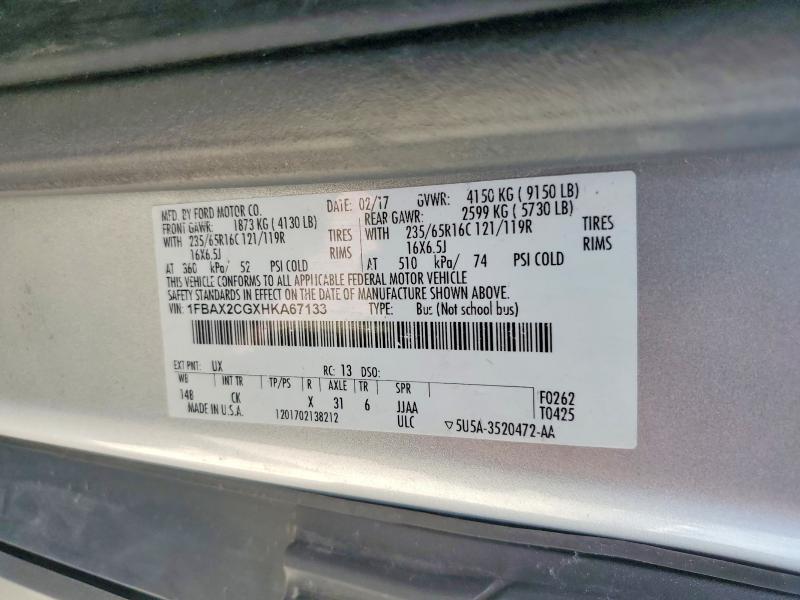 57950096 :رقم المزاد ، 1FBAX2CGXHKA67133 vin ، 2017 Ford Transit مزاد بيع