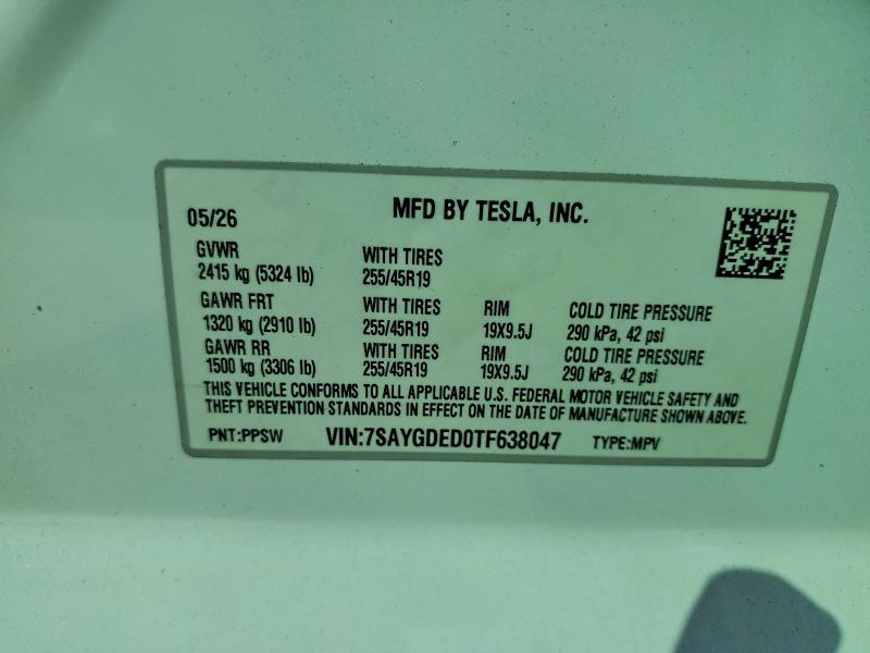 Aukcja sprzedaży 2026 Tesla Model Y, vin: 7SAYGDED0TF638047, numer aukcji: 57076056