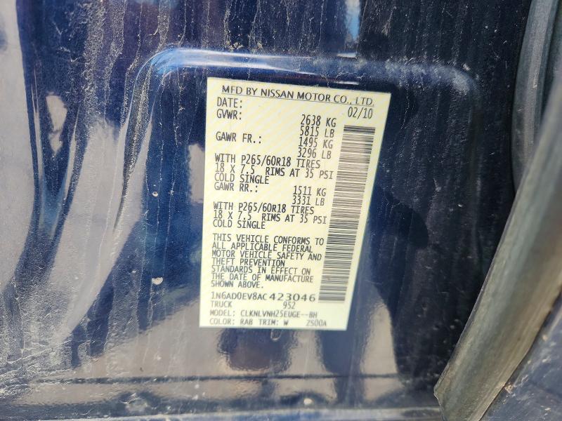 55578056 :رقم المزاد ، 1N6AD0EV8AC423046 vin ، 2010 Nissan Frontier مزاد بيع