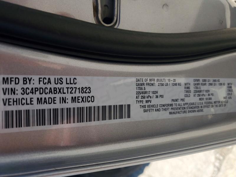 2020 Dodge Journey მანქანა იყიდება აუქციონზე, vin: 3C4PDCABXLT271823, აუქციონის ნომერი: 58045066