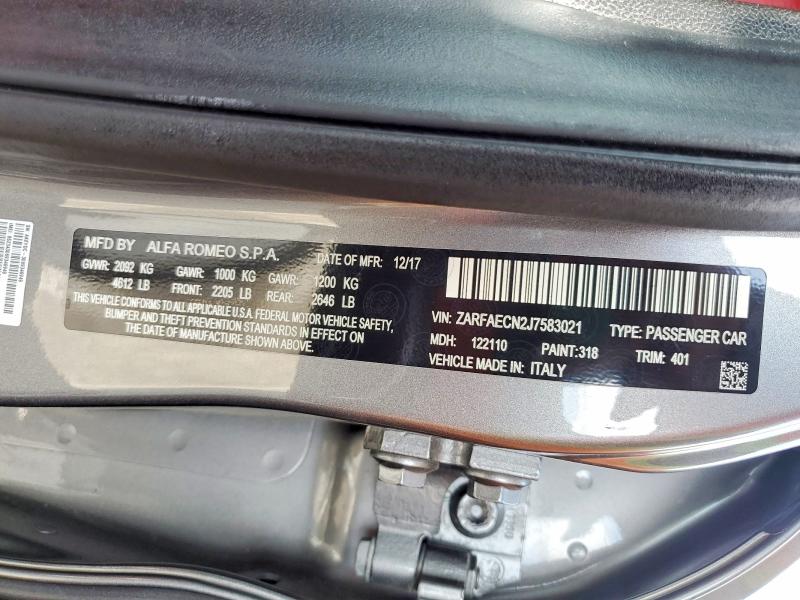 Aukcja sprzedaży 2018 Alfa Romeo Giulia, vin: ZARFAECN2J7583021, numer aukcji: 59251606