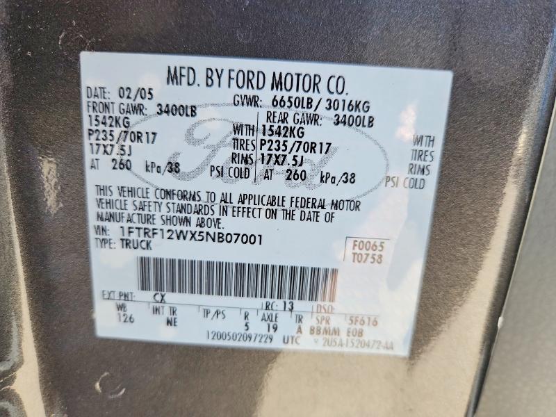 Продаж на аукціоні авто 2005 Ford F150, vin: 1FTRF12WX5NB07001, номер лоту: 58708326