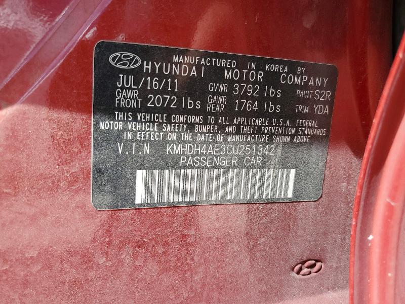 Продаж на аукціоні авто 2012 Hyundai Elantra, vin: KMHDH4AE3CU251342, номер лоту: 55894716