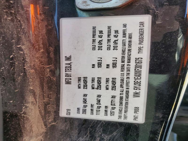 Продажа на аукционе авто 2019 Tesla Model 3, vin: 5YJ3E1EAXKF301675, номер лота: 59237486