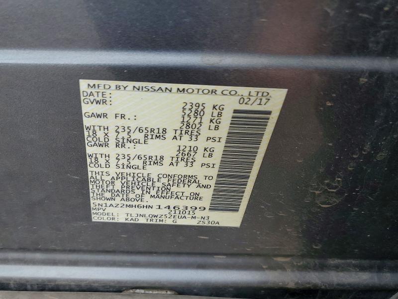 Aukcja sprzedaży 2017 Nissan Murano, vin: 5N1AZ2MH6HN146399, numer aukcji: 56814226