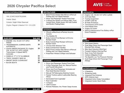 Продажа на аукционе авто 2026 Chrysler Pacifica, vin: 2C4RC1BG9TR230886, номер лота: 58117366