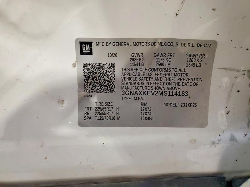 Aukcja sprzedaży 2021 Chevrolet Equinox, vin: 3GNAXKEV2MS114183, numer aukcji: 55967586