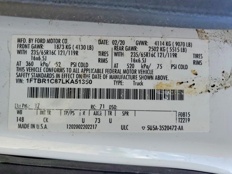 Продаж на аукціоні авто 2020 Ford Transit, vin: 1FTBR1C87LKA51350, номер лоту: 57306776
