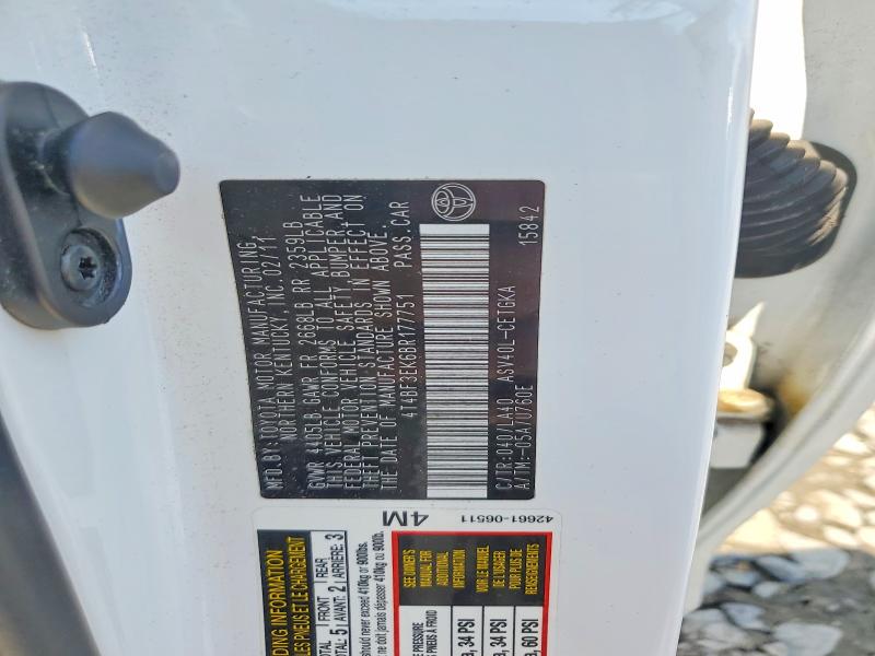 2011 Toyota Camry მანქანა იყიდება აუქციონზე, vin: 4T4BF3EK6BR177751, აუქციონის ნომერი: 58629326
